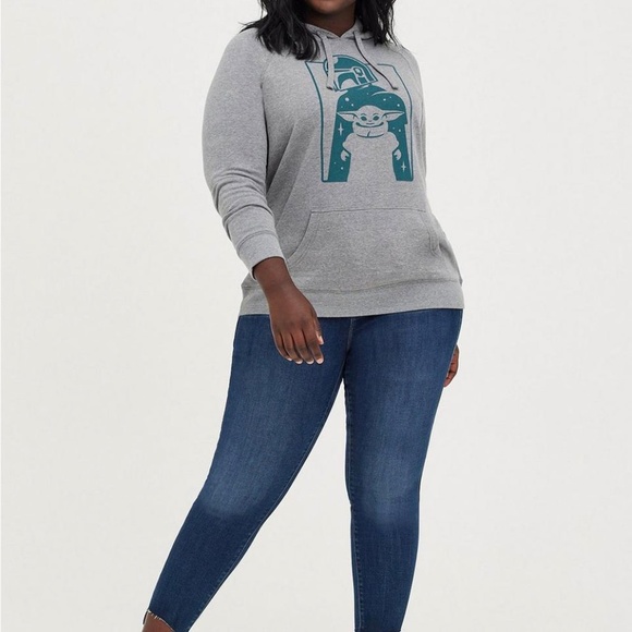 Torrid Star Wars The Mandalorian Fleece Hoodie Grey 2X - Picture 11 of 12